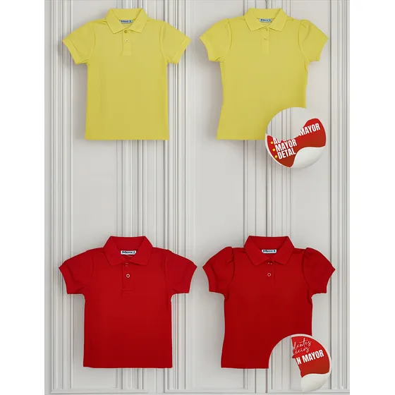 Chemise Colegial Amarilla - Roja Para Niños Y Niñas.