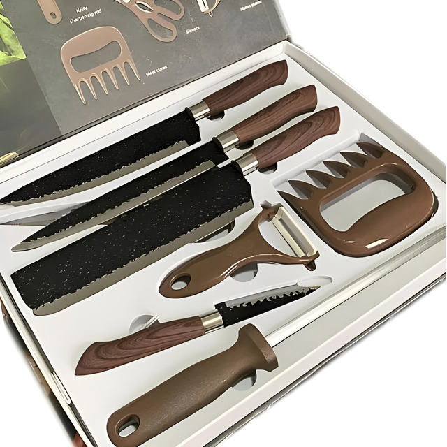 Conjunto De Facas Chef Profissional 8 Peças Churrasco Inox Conjunto De Facas Chef Profissional 8 Peças Churrasco Inox