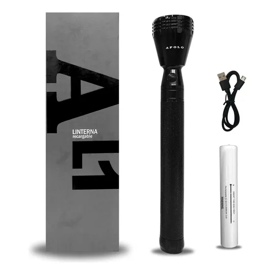 Linterna Recargable Usb Apolo L1 600 Lumens Bateria 12 Hs Ct Linterna Negro Luz Blanco
