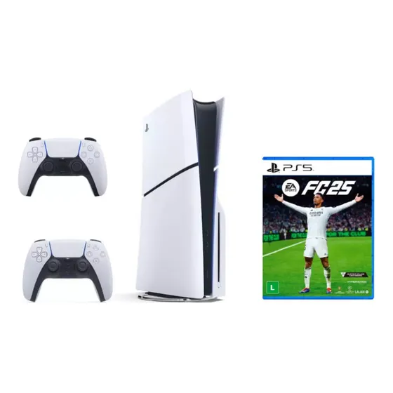 Playstation 5 Slim Midia Fisica Com 2 Controles + Fifa 25