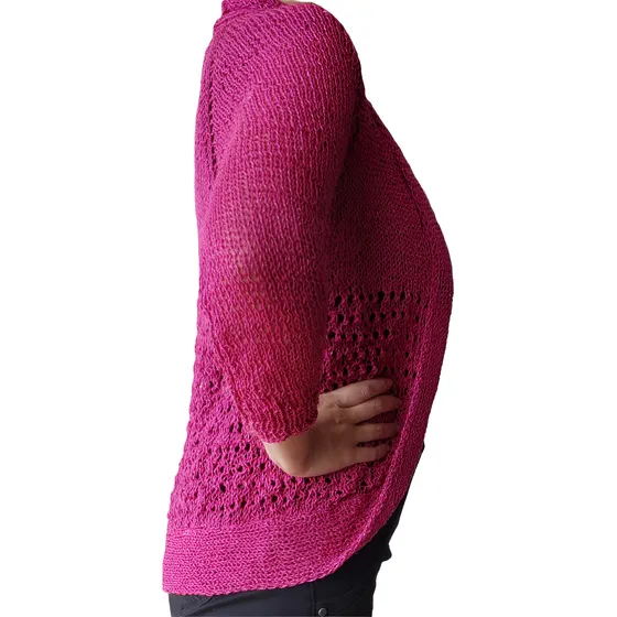 Precioso Y Delicado Chaleco Tejido A Mano, Hilo Color Fucsia