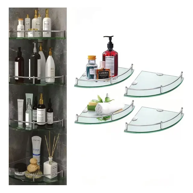 Vmingo Repisa Esquinero Baño Organizador Vidrio Estante Pared 4pz