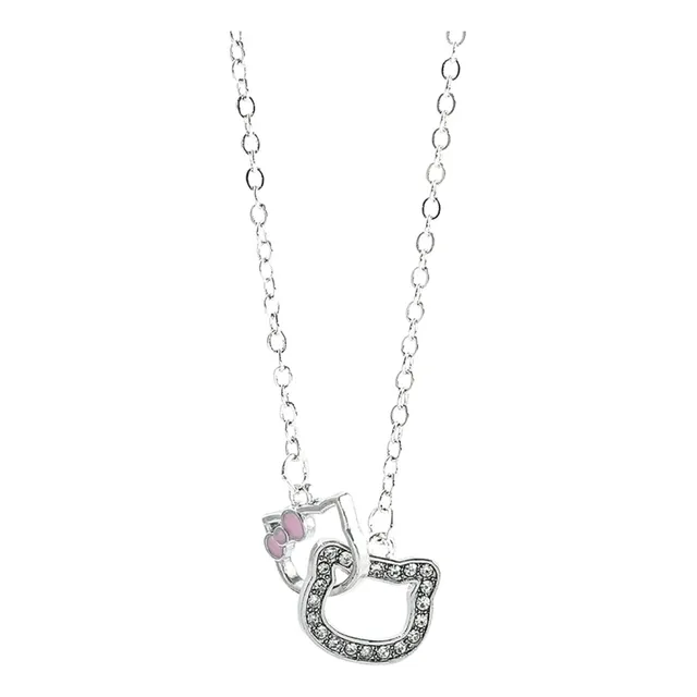 Colar Hello Kitty Sanrio Pingente Prata Brilhante Cravejado