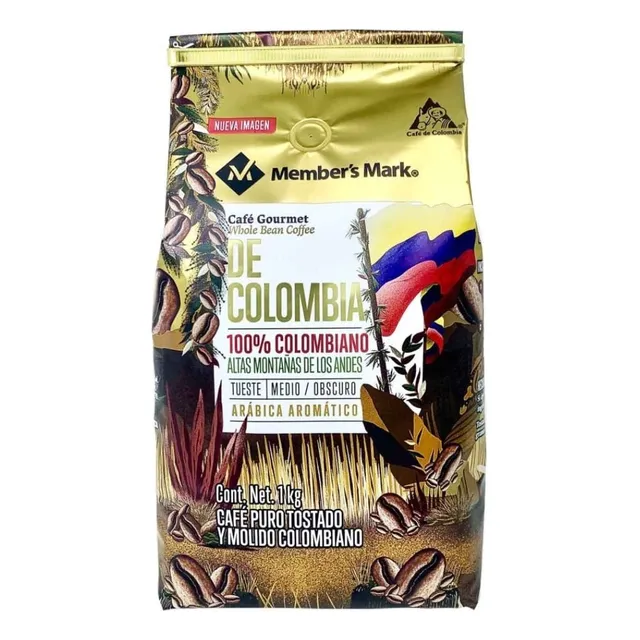 Café Tostado Y Molido 100% Colombiano Arábiga Aromático 1 Kg Members Mark