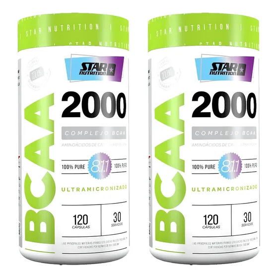 Bcaa 2000 120cap X 2u. Recuperación Muscular Star Nutrition Sabor Sin Sabor