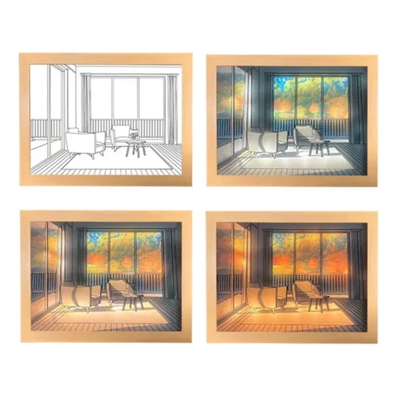 Decoración De Pintura Con Iluminación Lampara Pared Noche