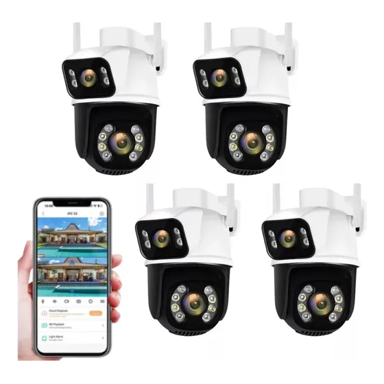 Kit 4 câmeras de segurança a28b 4k ultra hd 6mp ip wifi 2.4g lente dupla visão noturna infravermelho sensor de movimento pir detecção inteligente rotação 360° app icsee externa sem fio