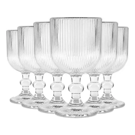 Jogo 6 Taças Diamond Luxo Transparente 340ml Canelado Transparente
