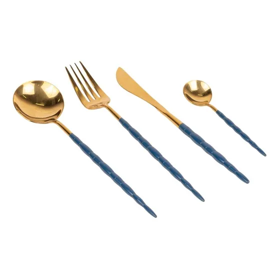Juego De Cubiertos Set De 16 Piezas Sirena Dorado Y Azul