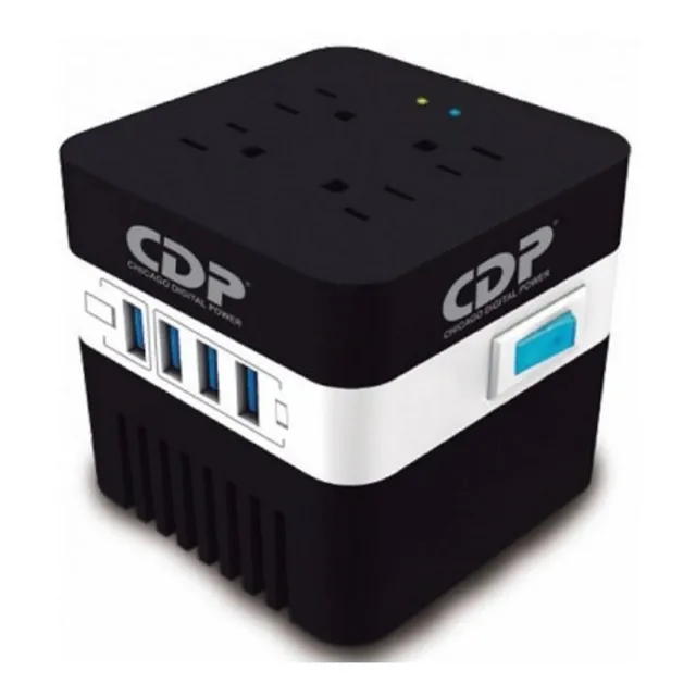 Regulador Marca Cdp Mod Ru-avr604 600va 4 Contactos 4 Usb /v Color Negro