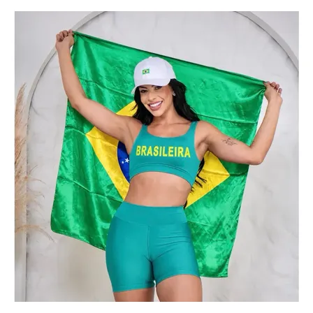 Conjunto Short Fitness Brasil Feminino Roupa Academia Treino Verde P 36