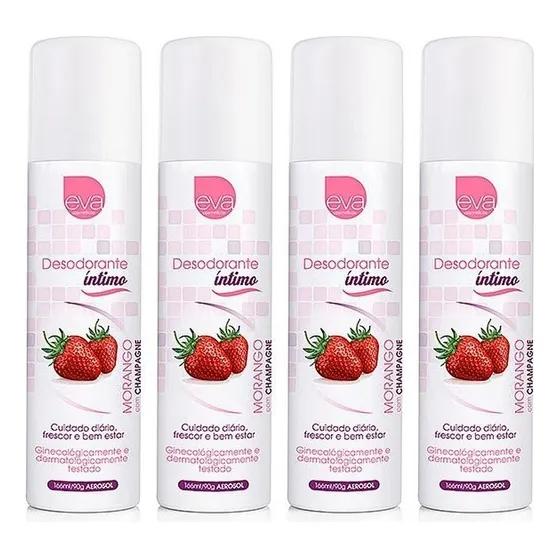 Desodorante Íntimo Morango Com Champanhe 166ml Kit 4 Frascos