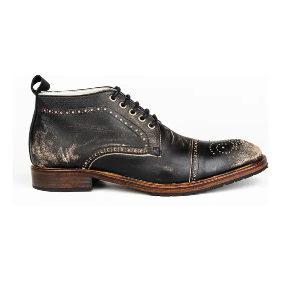 Bota Cuero Con Picado Flor Febo Hombre Artesanal