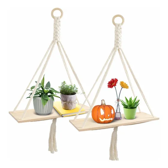 Easever Estante Colgante Macrame 2 Madera Para Ventana Pared