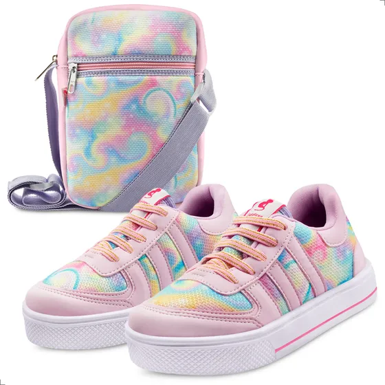 Kit Tênis Infantil Menina Com Bolsa Feminino Calce Fácil