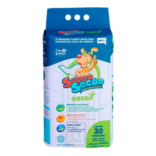 Tapete sanitário para cães Petix Super Secão GREEN de 80cm x 60cm