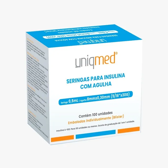 Seringa Para Insulina 0,5 Ml 8x0,30mm 100un Uniqmed Capacidade em volume 0.5 mL