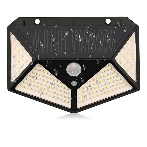 Luminária Solar Luz Refletor 100 Led Jardim Com Sensor