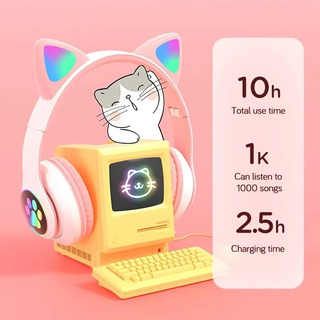 Auriculares Inalámbricos Cute Cat Ears Bt Con Micrófono Y Li Auriculares Inalámbricos Cute Cat Ears Bt Con Micrófono Y Li