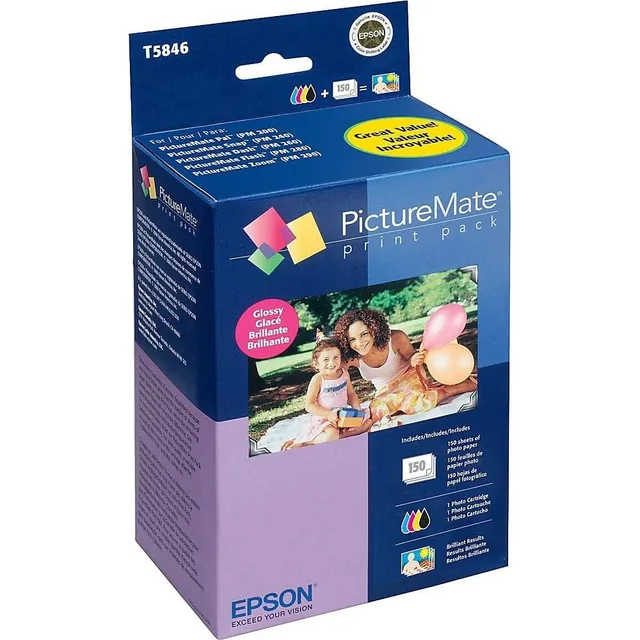 Kit 150 Hojas De Papel Epson T5846 Glossy + Cartucho 4tintas Color Blanco