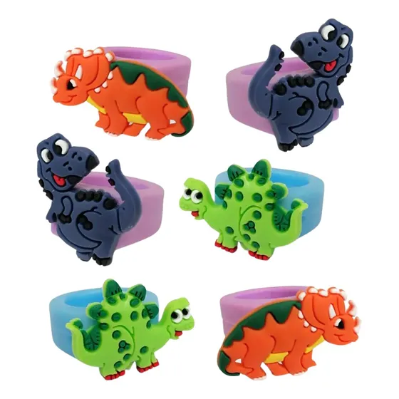 Set 6 Anillos De Goma Dinosaurio Sorpresa Cumpleaños Glam