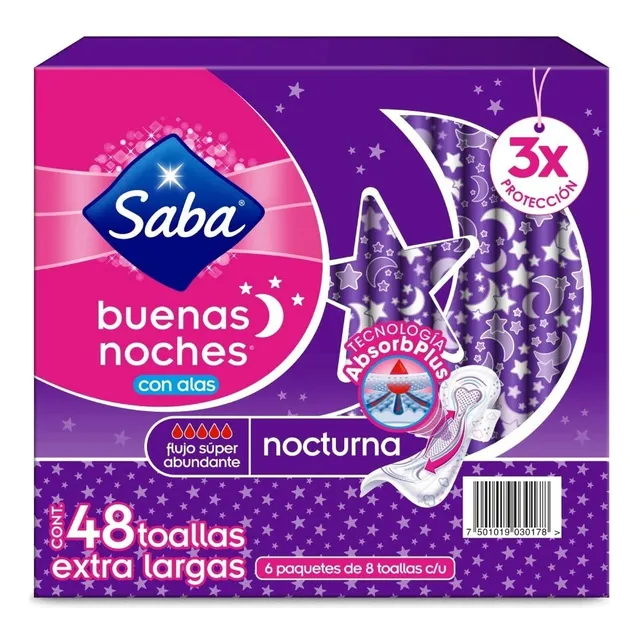 Toallas Femeninas Saba Buenas Noches Nocturna C/alas 48 Pzs