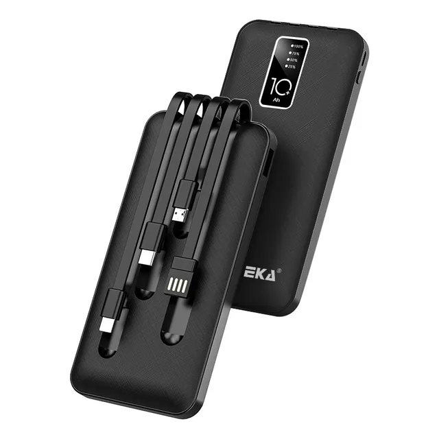 Moreka K050 Power Bank Batería Portátil Carga Rápida 10000mah 4 Cables Negro