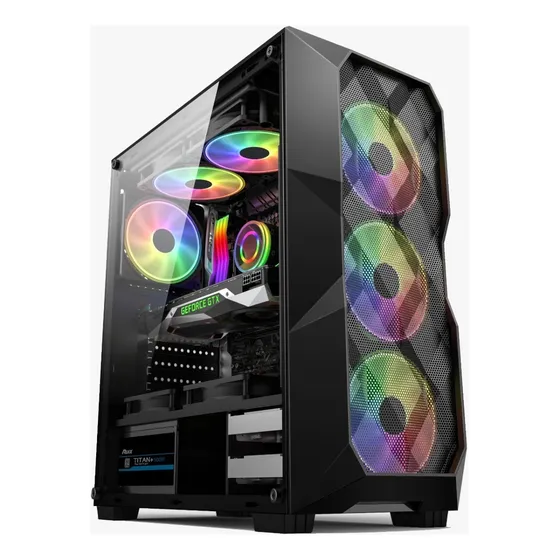 Gabinete Gamer Com 3 Fans Cooler Rgb Lateral Em Vidro Cor Rainbow