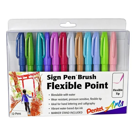 Pentel Touch Sign Pen Brush Tip Set De 12 Colores Pastel
