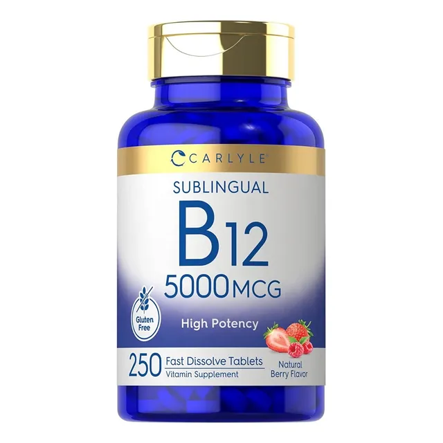 Vitamina B12 5000 Mcg 250 Tabletas Carlyle Hecho En Usa Sabor Berry