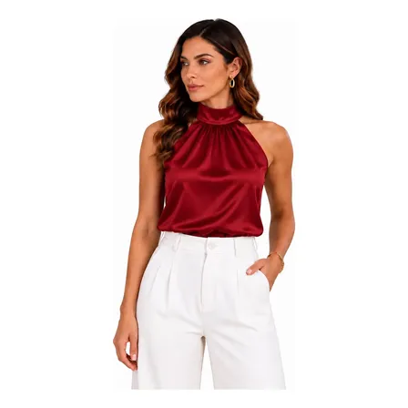 Blusa Feminina Frente Unica Gola Alta Com Amaração
