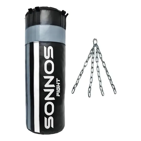 Bolsa De Boxeo 1,50 Mts + Relleno + Cadenas 4 Tiras Sonnos Color Gris