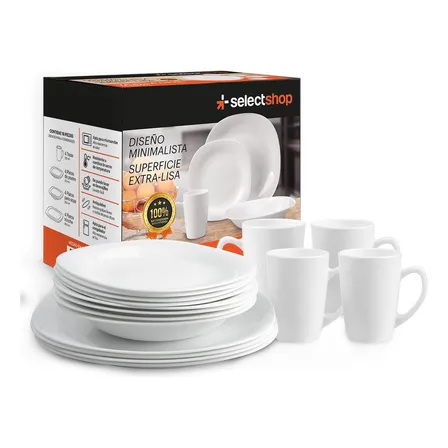 Vajilla Moderna Cuadrada De Opal Resistente 4 Personas 16pzs Color Blanco