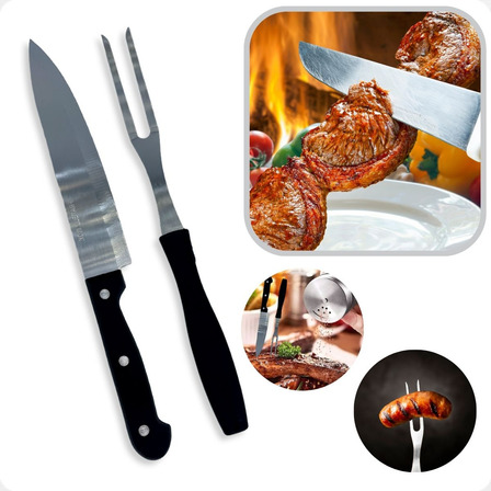 Kit Churrasco 2 Peças Faca Garfo Profissional Açougueiro Kit Churrasco 2 Peças Faca Garfo Profissional Açougueiro