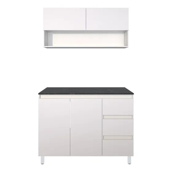 Cocina Integral Decomobil Con Alacena Superior E Inferior Color Blanco - Mármol Negro