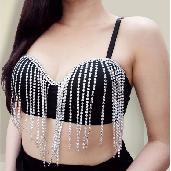 Crop Top Flecos Brillantes Mujer Brasier Fiesta Sexy
