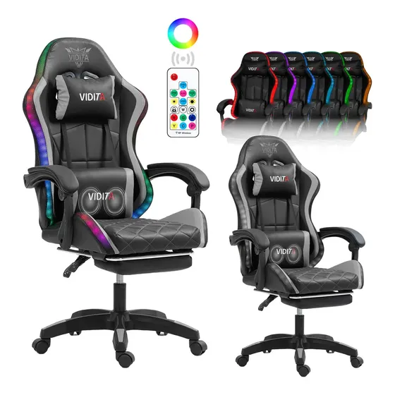 Silla Gamer Rgb Reclinable Con Masajeasdor Reposapiés Gris Material Del Tapizado Cuero Sintético,VIDITA