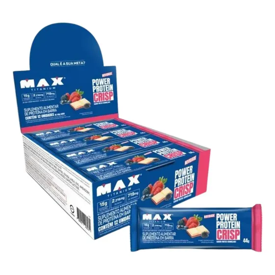Power Protein Crisp - Cx 12 Unidades - Max Titanium Sabor Frutas Vermelhas