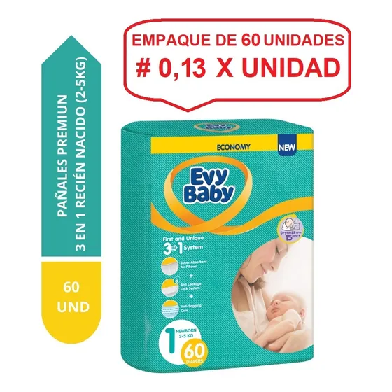 Pañales Premium 3 En 1 Rn 60 Und