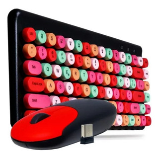 Kit Teclado E Mouse Retro Colorido Usb Sem Fio Knup Abnt2 Kit Teclado E Mouse Retro Colorido Usb Sem Fio Knup Abnt2