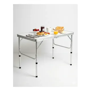 Mesa Dobrável Portátil Camping 90x60cm Alumínio Maleta Branco