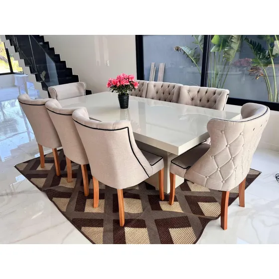 Mesa Jantar Auto Brilho Com 8 Poltronas 