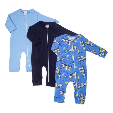 Macacão De Zíper Para Bebe Menino Combo 03 Peças 100%algodão