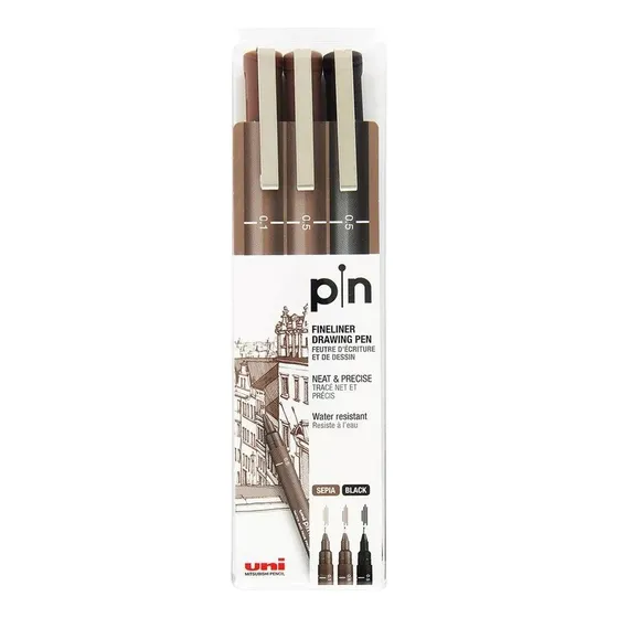Estilografo Fineliner Uni Pin-200 Sepia-negro Set X3un