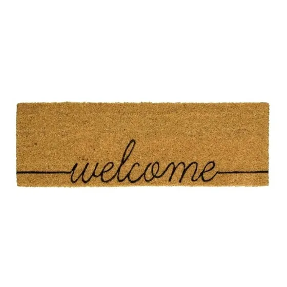 Felpudo Coco Entrada Casa 25x75 Chico Diseño Welcome Cursiva Color Marrón