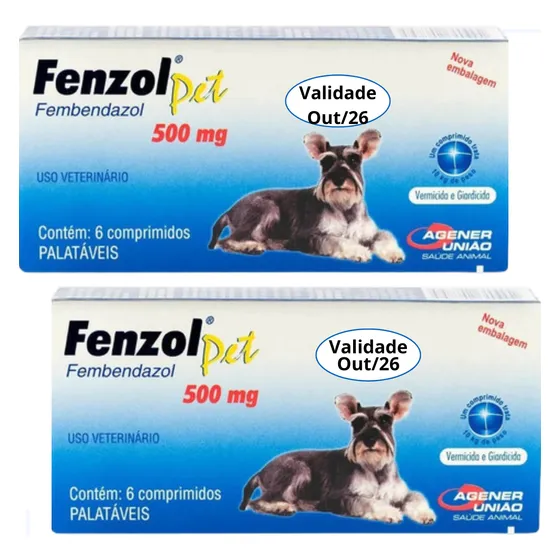 Kit 2 Fenzol Pet 500 Mg 6 Comprimidos Vermífugo Cães E Gatos
