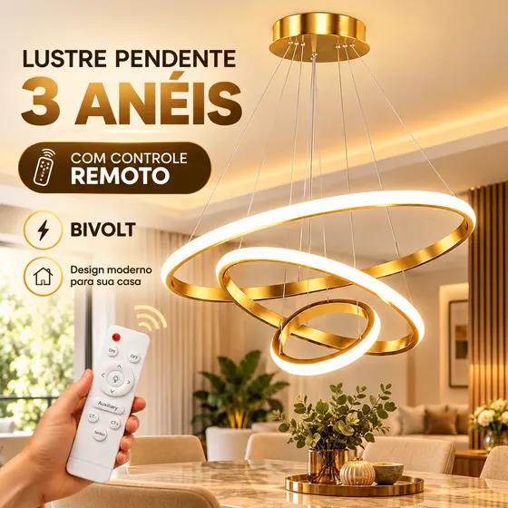 Lustre Led Sala Moderno 75w, Luminária Teto Controle Remoto