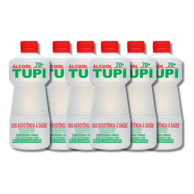 Álcool 70% 500ml Líquido Antibacteria Limpeza 6 Unidades