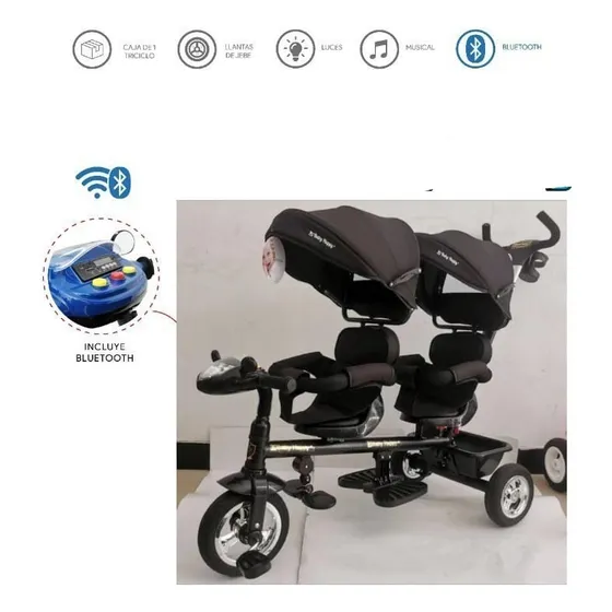 Triciclo Gemelar O Mellicero Para Niños O Niñas Baby Happy Color rojo rosado azul