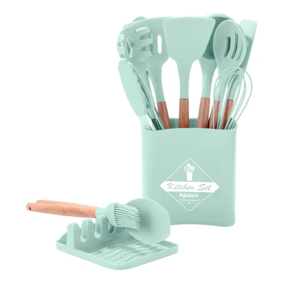 Juego De Menage En Silicona Y Madera 13 Piezas